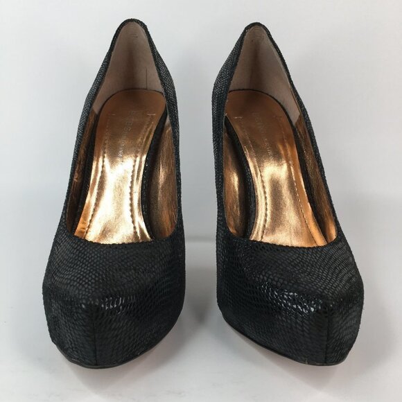 BCBGeneration Parade Embossed Snakeskin Black Platform Pumps Heels Size 7B - Picture 4 of 13